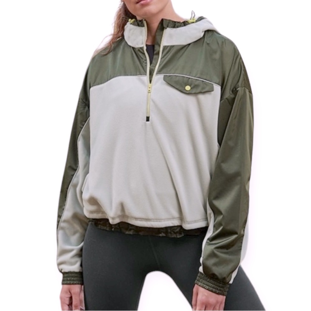 Athleta Women's Green White Zion Microfleece 1/4 Zip Hoodie Jacket Sz Small